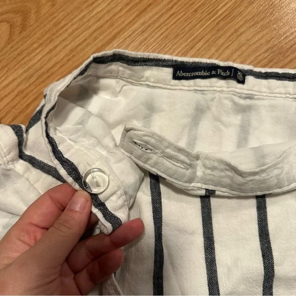 Abercrombie XL Linen Cotton Short Mini Wrap Skirt White Navy Vertical Stripes - Picture 4 of 8
